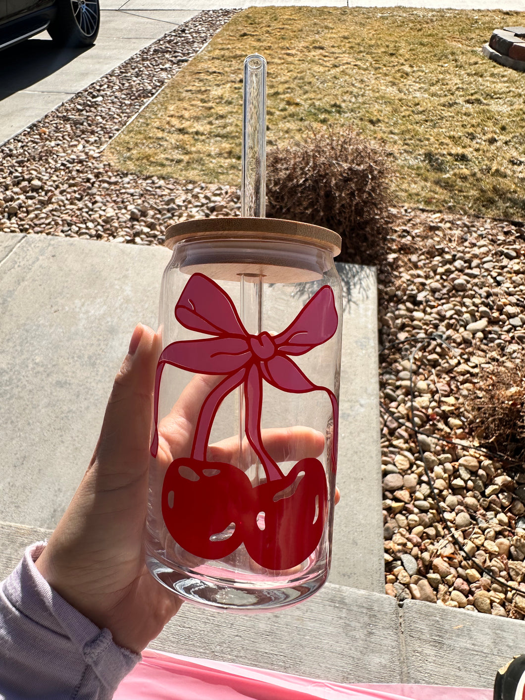 Cherry Bow 🍒Beer Can Glass- Soda Can Glass, Housewarming Gift,Iced Coffee Cup, Mug, Glass Cup