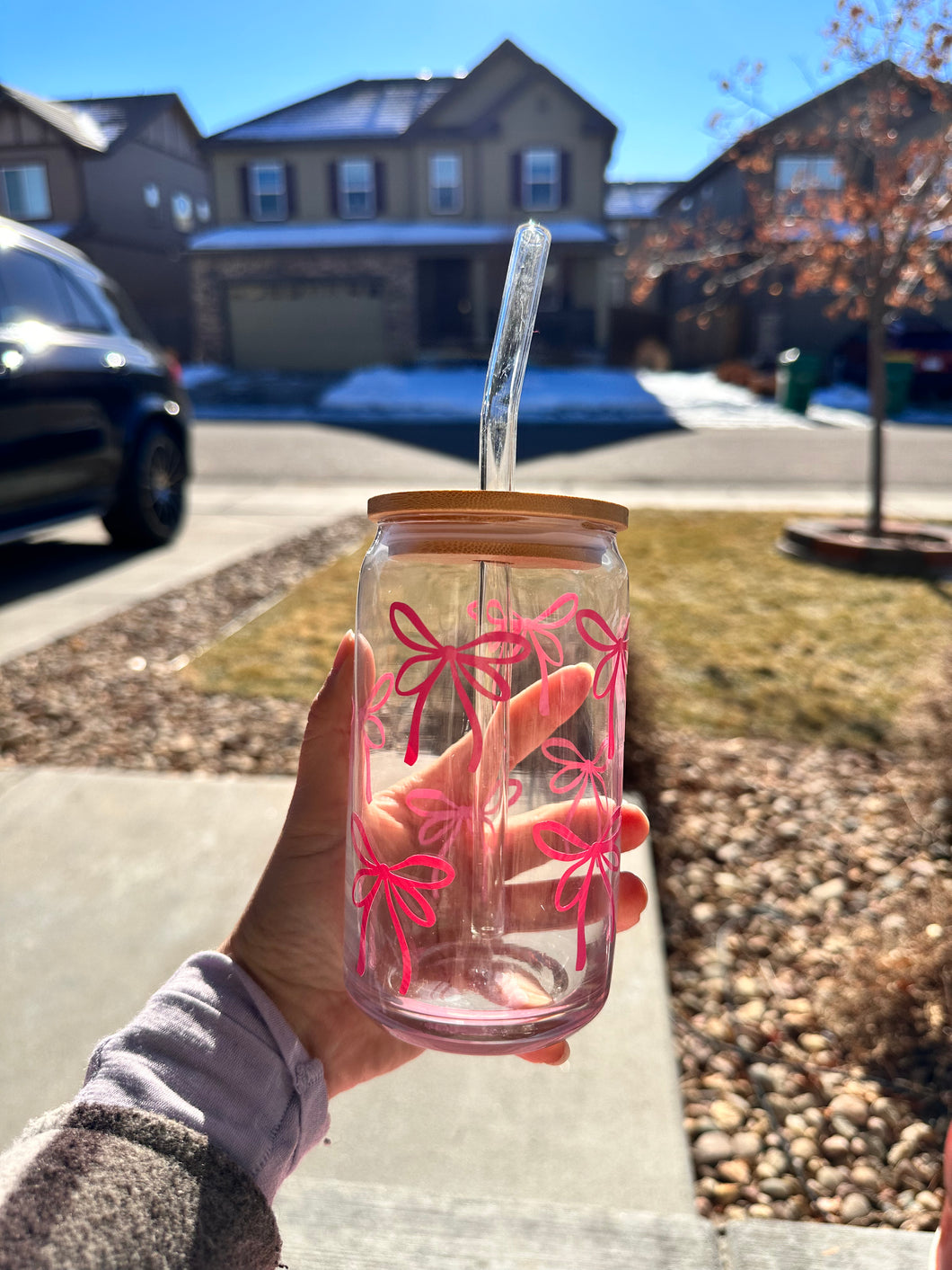 Cute Bow Beer Can Glass- Soda Can Glass, Housewarming Gift,Iced Coffee Cup, Mug, Glass Cup