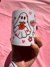 Load image into Gallery viewer, Cute Ghost Valentines heart mug
