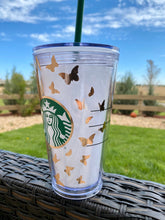 Load image into Gallery viewer, Flower and Butterflies Tumbler | Sun Personalized Tumbler | Gift for her | Tumbler with straw | Starbucks Cup | Summer Starbucks Cup
