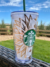 Load image into Gallery viewer, Flower and Butterflies Tumbler | Sun Personalized Tumbler | Gift for her | Tumbler with straw | Starbucks Cup | Summer Starbucks Cup
