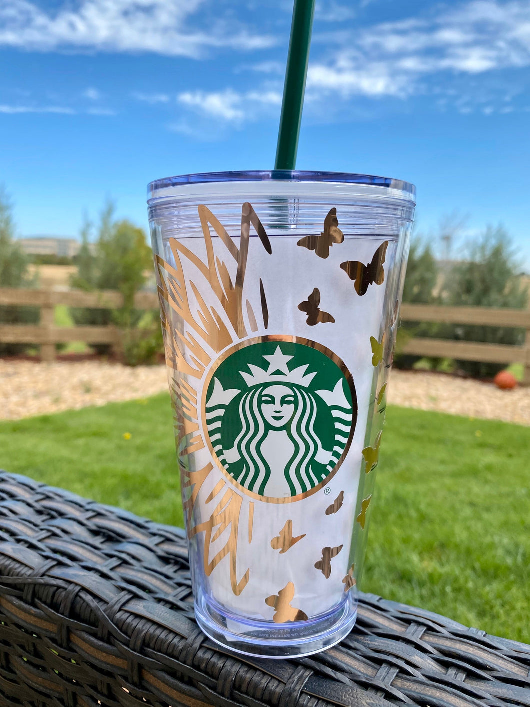 Flower and Butterflies Tumbler | Sun Personalized Tumbler | Gift for her | Tumbler with straw | Starbucks Cup | Summer Starbucks Cup