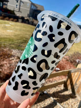 Load image into Gallery viewer, Reusable Leopard Print Starbucks Cold Cup, animal print, birthday gift, coffee lover, thank you gift, tumbler, Christmas gift
