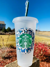 Load image into Gallery viewer, Blue Butterflies Personalized Starbucks Cup, Blue Butterfly, Starbucks tumbler, Mariposa, Starbucks Tumblers, Gifts for her, Gift ideas
