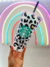 Load image into Gallery viewer, Reusable Leopard Print Starbucks Cold Cup, animal print, birthday gift, coffee lover, thank you gift, tumbler, Christmas gift
