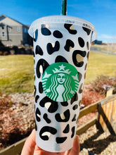 Load image into Gallery viewer, Reusable Leopard Print Starbucks Cold Cup, animal print, birthday gift, coffee lover, thank you gift, tumbler, Christmas gift
