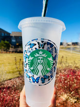 Load image into Gallery viewer, Blue Butterflies Personalized Starbucks Cup, Blue Butterfly, Starbucks tumbler, Mariposa, Starbucks Tumblers, Gifts for her, Gift ideas
