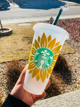 Load image into Gallery viewer, Reusable Sunflower Starbucks Cold Cup, Sunflower Starbucks Cup,birthday gift, coffee lover, thank you gift, tumbler
