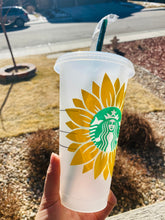 Load image into Gallery viewer, Reusable Sunflower Starbucks Cold Cup, Sunflower Starbucks Cup,birthday gift, coffee lover, thank you gift, tumbler
