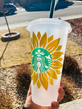 Load image into Gallery viewer, Reusable Sunflower Starbucks Cold Cup, Sunflower Starbucks Cup,birthday gift, coffee lover, thank you gift, tumbler
