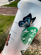 Load image into Gallery viewer, Butterfly Starbucks Cup, Custom Butterfly Cup, Starbucks Tumbler, Reusable Starbucks Cup, Holographic Butterflies, Personalized Cup,Gifts
