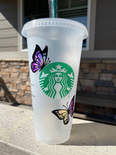 Load image into Gallery viewer, Butterfly Starbucks Cup, Custom Butterfly Cup, Starbucks Tumbler, Reusable Starbucks Cup, Holographic Butterflies, Personalized Cup,Gifts
