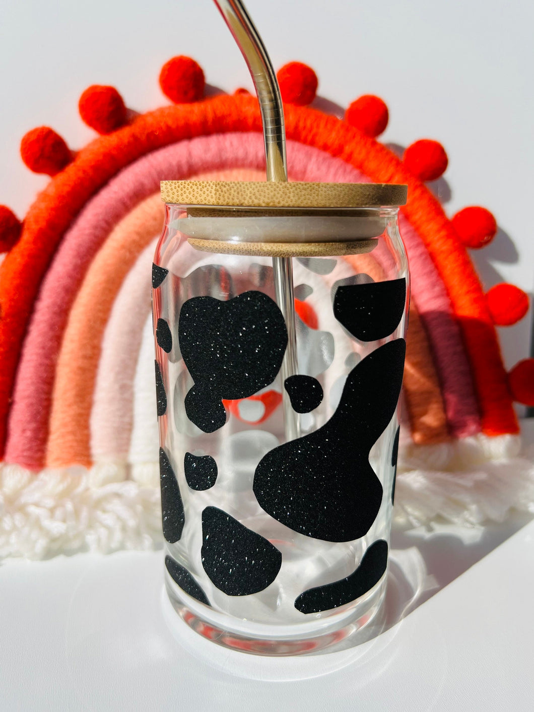 Cow Print Beer Can Glass- Soda Can Glass, Housewarming Gift,Iced Coffee Cup, Mug, Glass Cup