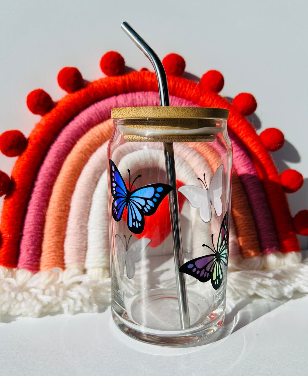 Butterfly Can Glass- Soda Can Glass, Housewarming Gift,Iced Coffee Cup, Mug, Glass Cup