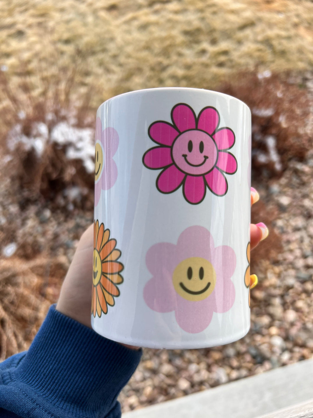 Flower Happy Face Mug 15oz| Cute Spring Mug