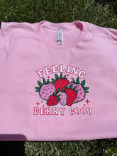 Load image into Gallery viewer, Strawberry Embroidered T-Shirt, Bad Bunny Merch, Feeling Berry Good Shirt
