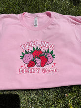 Load image into Gallery viewer, Strawberry Embroidered T-Shirt, Bad Bunny Merch, Feeling Berry Good Shirt
