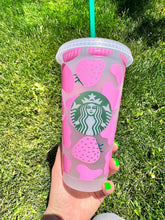 Load image into Gallery viewer, Cow Print Strawberry Starbucks Cup | Cow Print Reusable Cup | Starbucks Cold Cup Cow Print | Cow Cup | Cow Spot Venti Cold Cup
