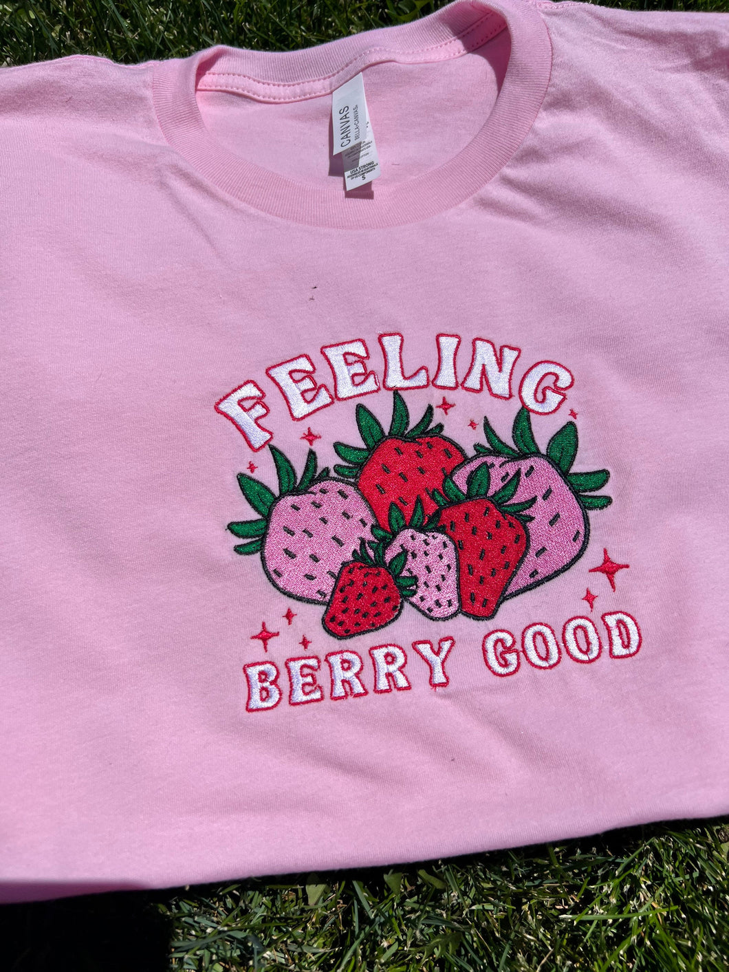 Strawberry Embroidered T-Shirt, Bad Bunny Merch, Feeling Berry Good Shirt