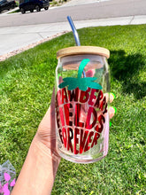 Load image into Gallery viewer, Strawberry Fields Forever Beer Can Glass- Soda Can Glass, Housewarming Gift,Iced Coffee Cup, Mug, Glass Cup
