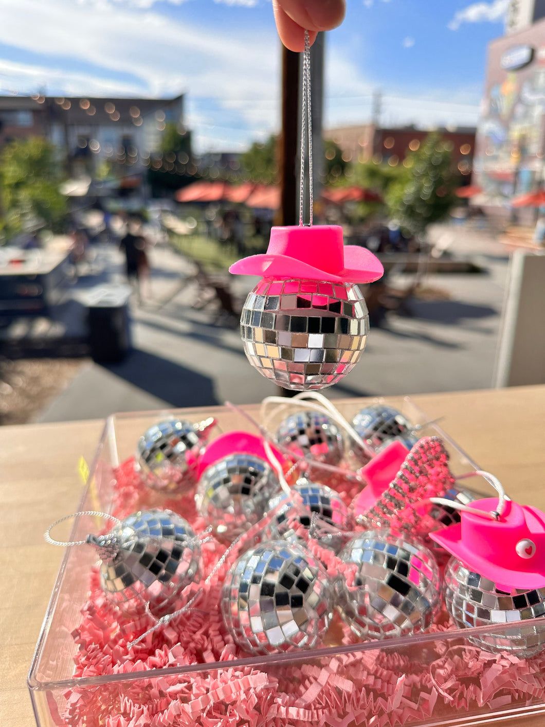 Car art Disco Ball with pink hat