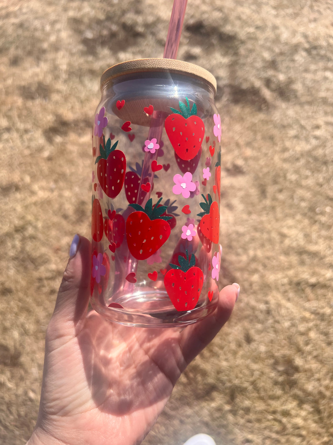 Strawberry Beer Can Glass- Soda Can Glass, Housewarming Gift,Iced Coffee Cup, Mug, Glass Cup