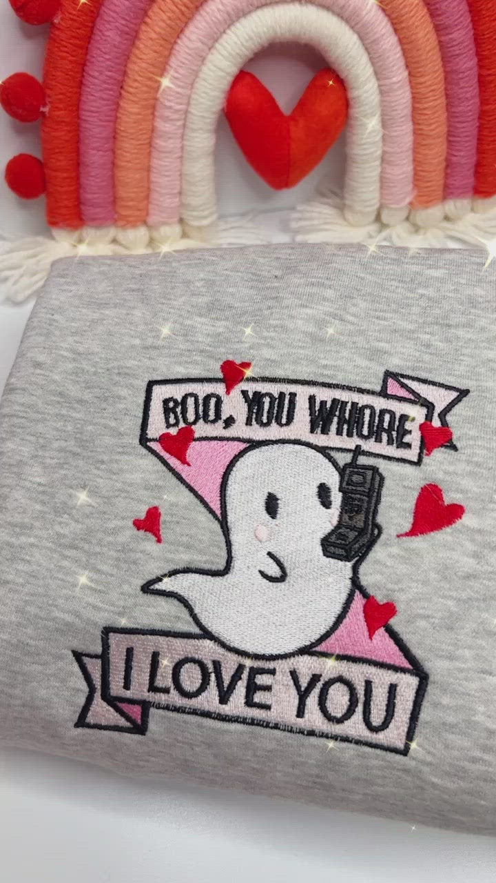 Boo Embroidered Sweatshirt |  Boo Valentines Embroidered Sweatshirts