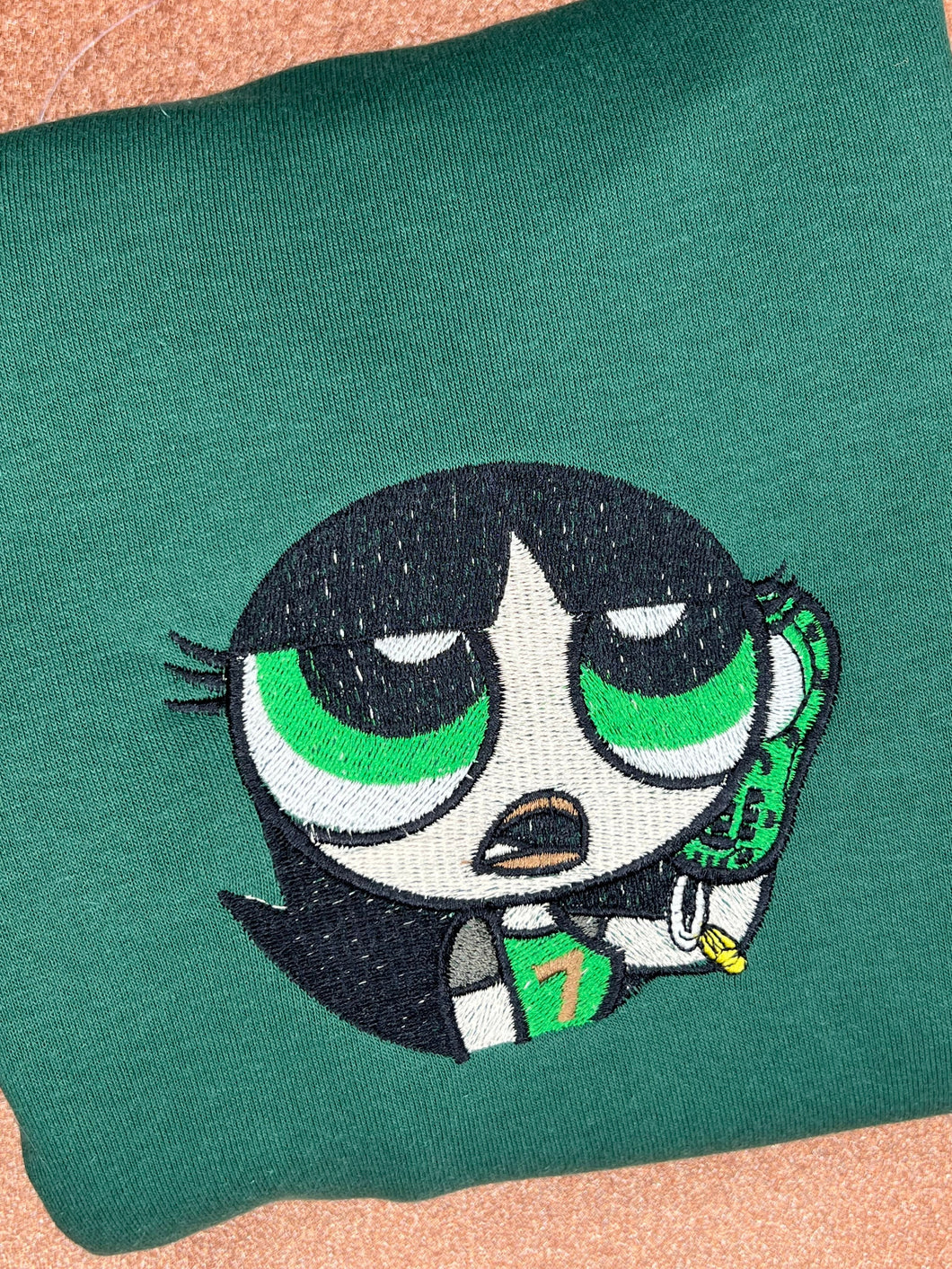 Green Girl Embroidered Sweatshirt | Cute Embroidered Sweatshirts