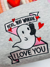 Load image into Gallery viewer, Boo Embroidered Sweatshirt |  Boo Valentines Embroidered Sweatshirts
